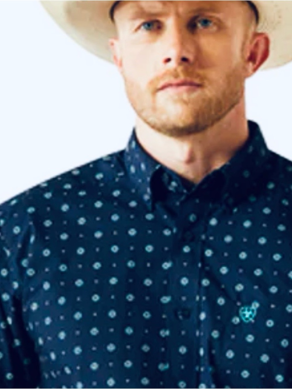Ariat Navy Button-Down Shirt with Light Blue Dot Print